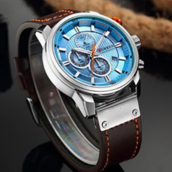 NEW Mens Leather Luxury Watch - Picture 1 of 4